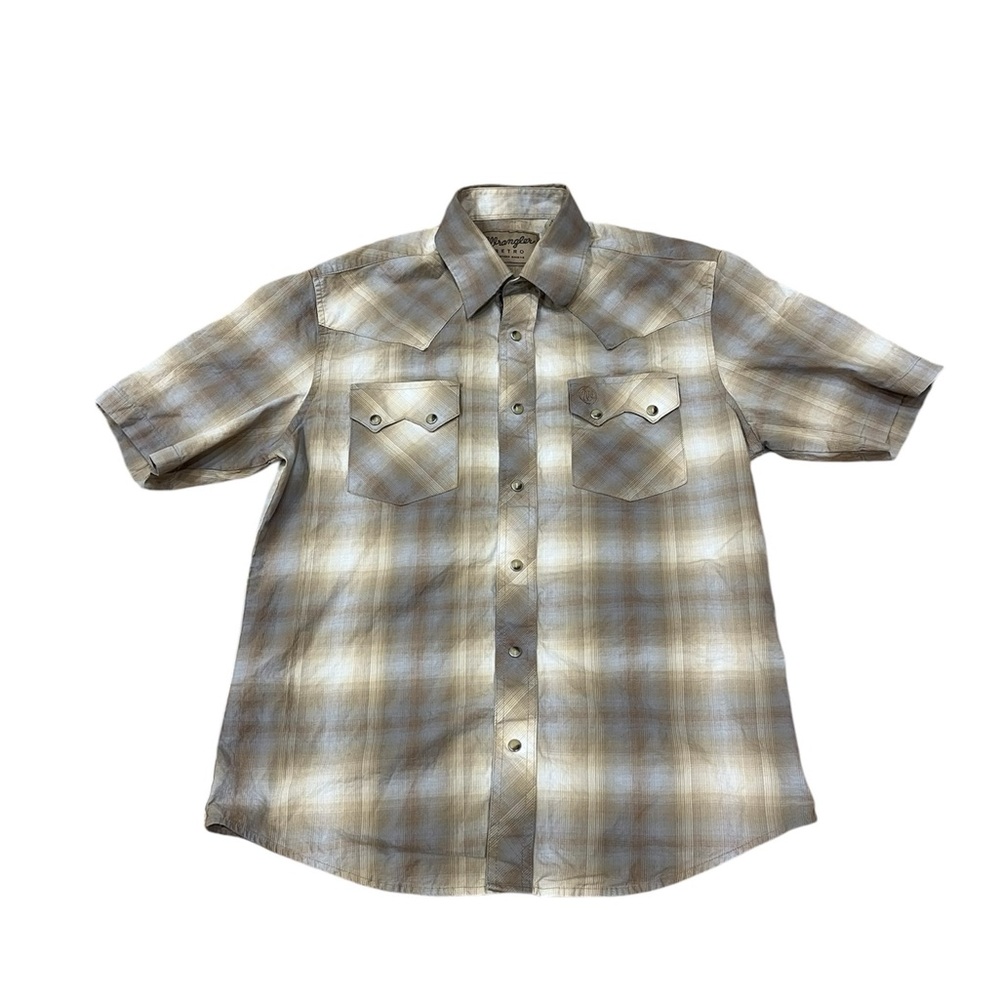 Wrangler Mens Western Pearl Snap Shirt Size Medium Brown Short Sleeve
